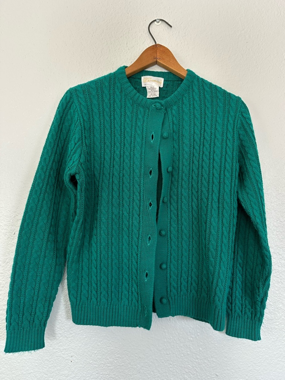 Vintage Turquoise Cable Knit Button-Up Sweater Cardigan